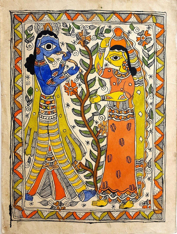 Folk Art madhubani traditional art titled 'Before I Leave', 15x11 inches, by artist Rainu Devi on Handmade Paper