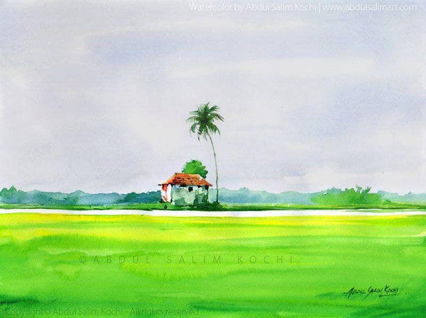 Landscape watercolor painting titled 'Before The Arrival Of Rain', 9x12 inches, by artist Abdul Salim on Paper