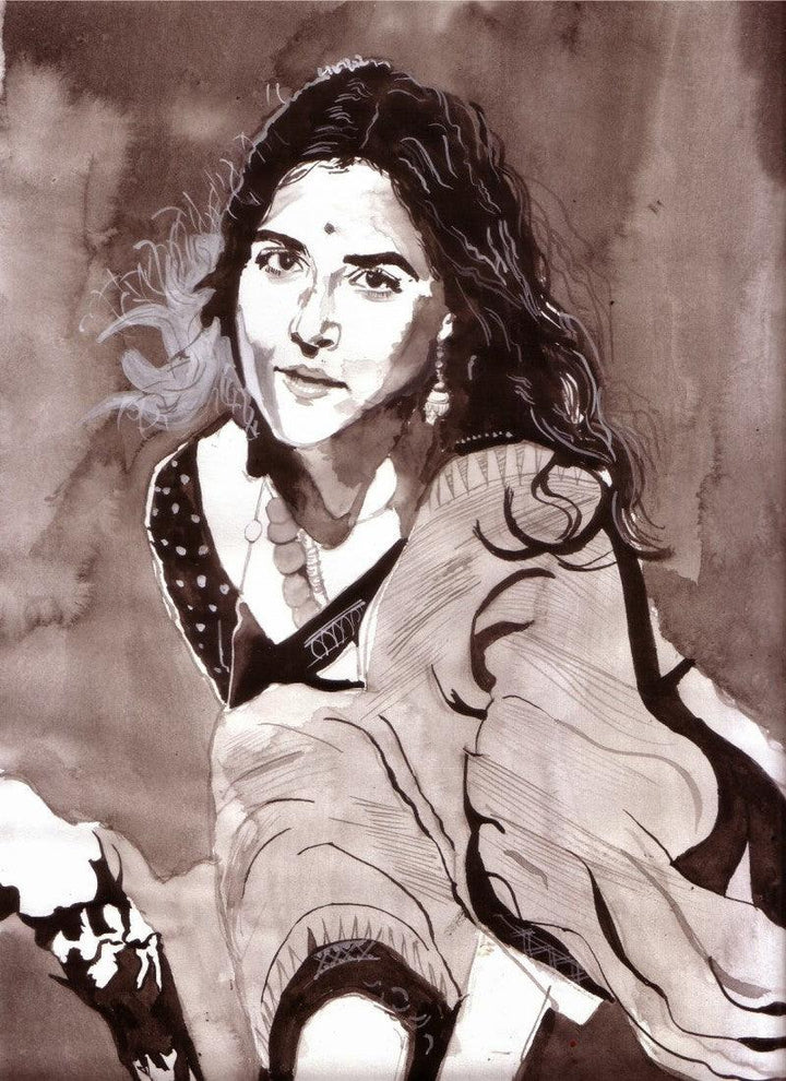 Portrait watercolor painting titled 'Being Beautiful', 12x17 inches, by artist Saurabh Turakhia on Paper