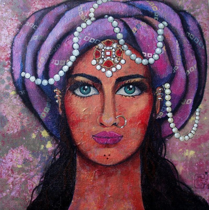 Figurative acrylic painting titled 'Bejewelled III', 10x10 inches, by artist Suruchi Jamkar on Canvas