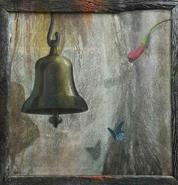 Still-life acrylic painting titled 'Bell 2', 36x36 inches, by artist Gopal Pardeshi on Canvas