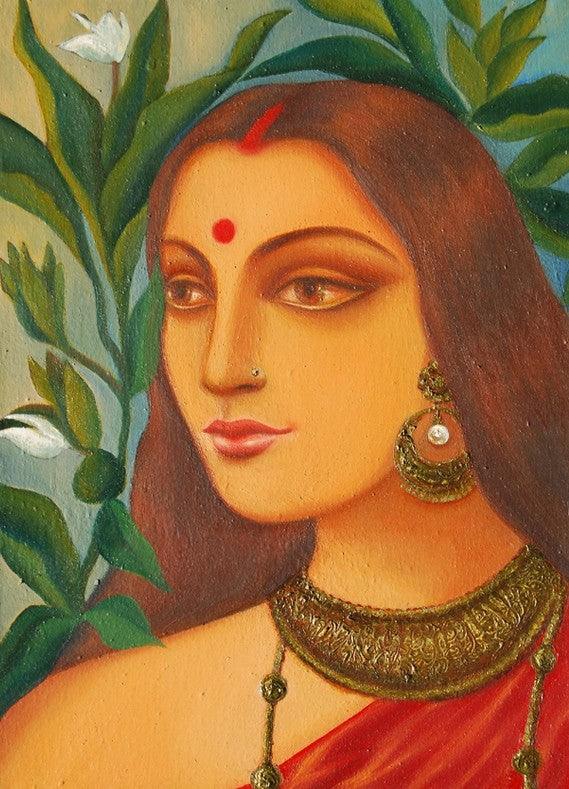 Figurative oil painting titled 'Bengali Bride IV', 36x24 inches, by artist Suparna Dey on Canvas