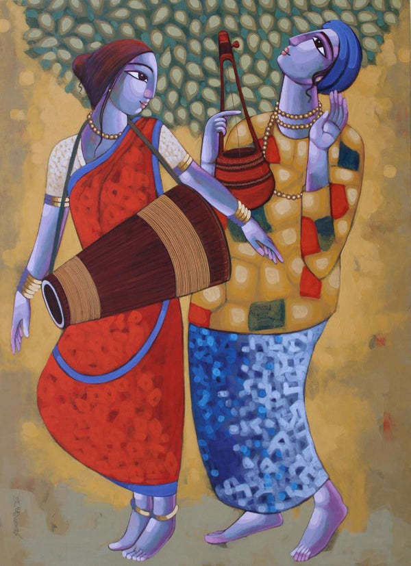 Figurative acrylic painting titled 'Bengali Tune 8', 66x48 inches, by artist Sekhar Roy on Canvas