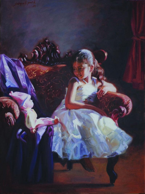 Figurative oil painting titled 'Best Friend', 24x18 inches, by artist Swapnil Patil on Canvas