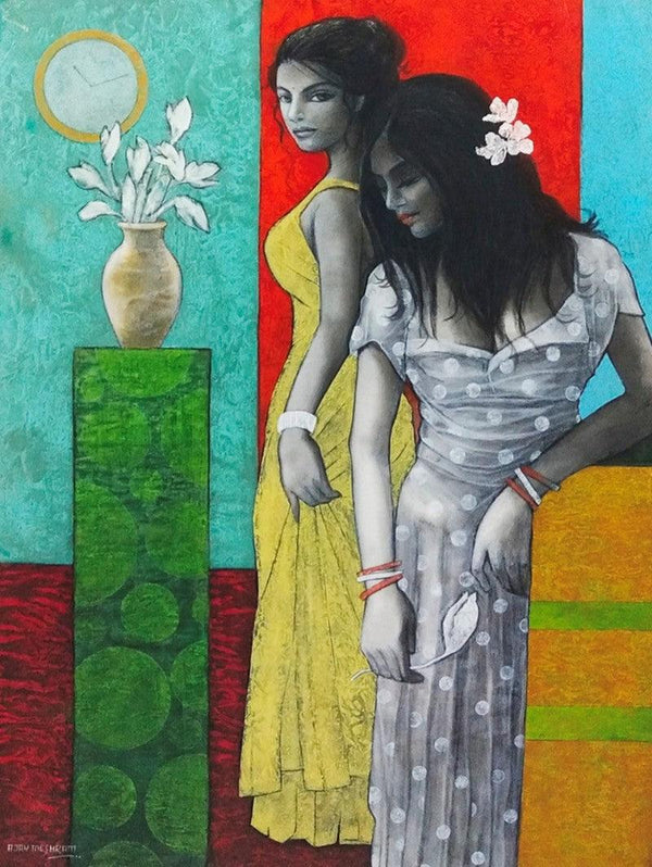 Figurative acrylic painting titled 'Beyond', 40x30 inches, by artist Ajay Meshram on Canvas