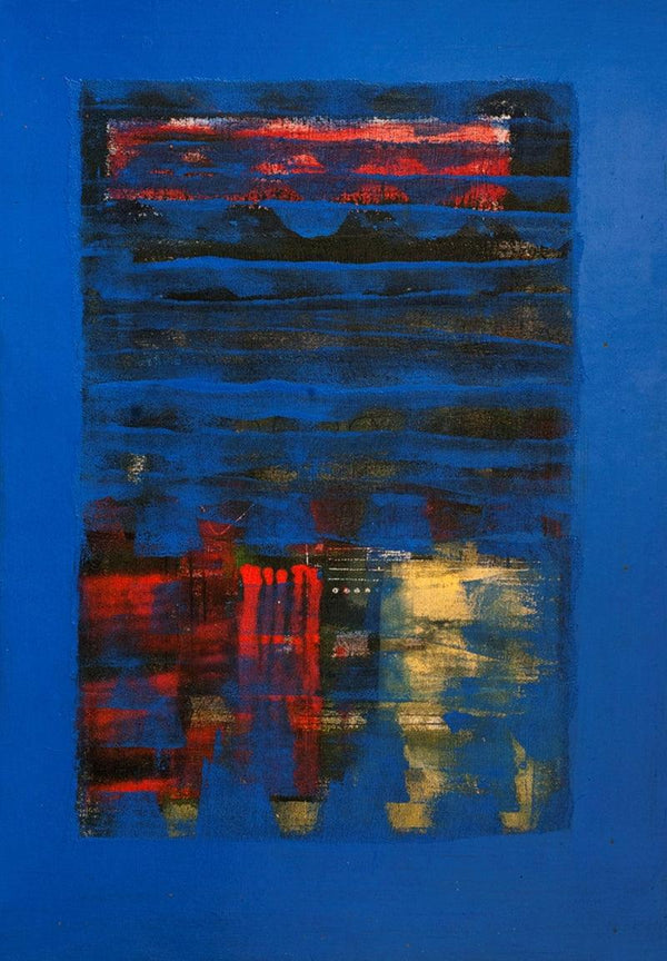 Abstract mixed media painting titled 'Beyond The Horizon', 39x29 inches, by artist Arvind Hate on Mixedmedia