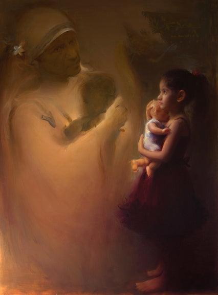 Figurative oil painting titled 'Beyond Womb', 46x34 inches, by artist Pramod Kurlekar on Canvas