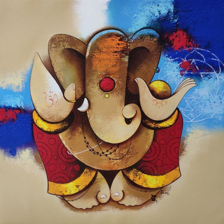 Religious acrylic painting titled 'Bhalchandra', 30x30 inches, by artist Paras Parmar on Canvas