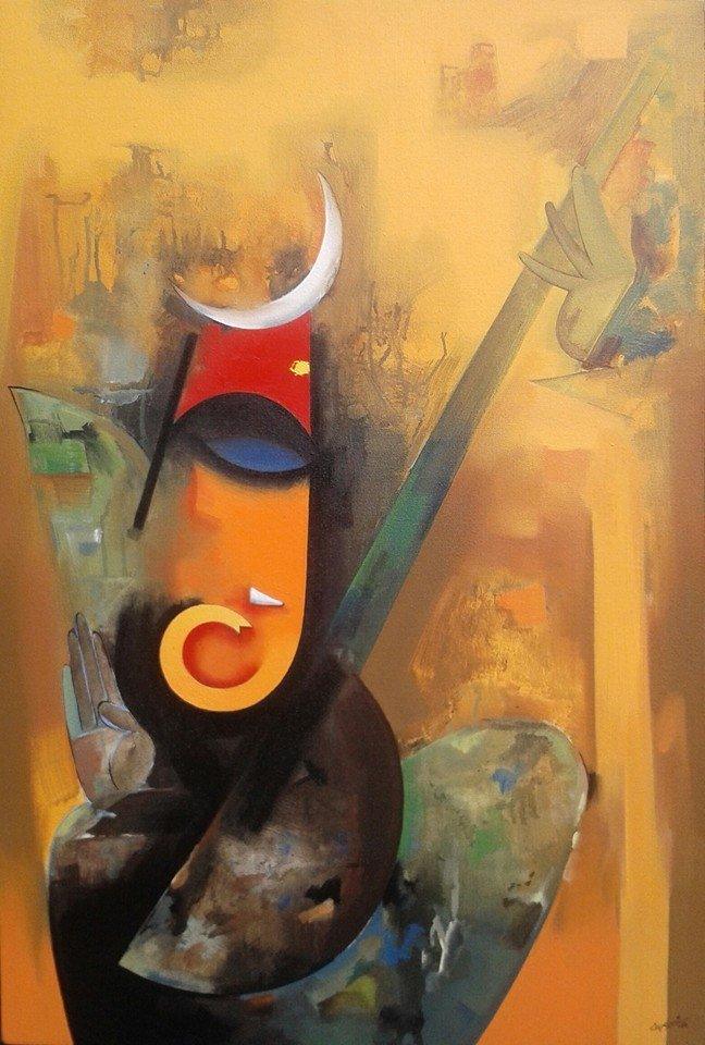 Figurative acrylic painting titled 'Bhalchandra Ganesha', 36x24 inches, by artist Vishal Phasale on Canvas