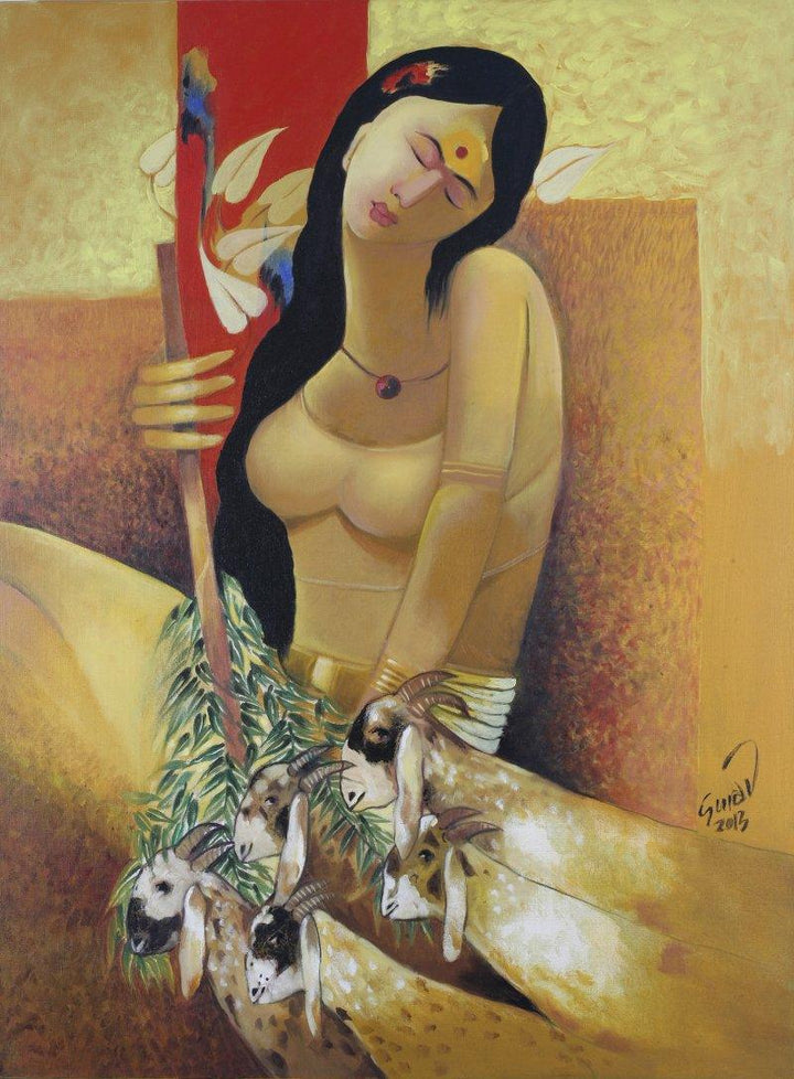 Figurative oil painting titled 'Bhandara', 40x30 inches, by artist RAOSAHEB GURAV on Canvas