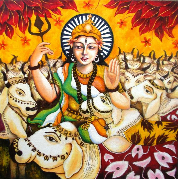 Figurative acrylic painting titled 'Bharat Mata I', 36x36 inches, by artist Anirban Seth on Canvas