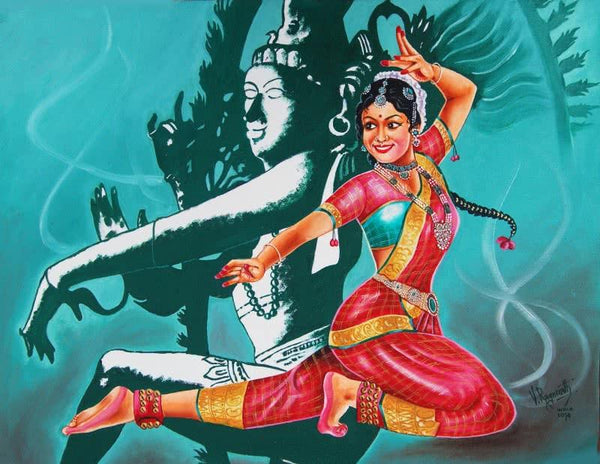 Expressionist oil painting titled 'Bharatanatyam is a classical dance from', 18x24 inches, by artist RAGUNATH on Canvas