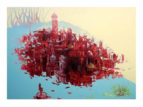 Landscape acrylic painting titled 'Bhopal City', 36x48 inches, by artist Mahesh  Gobra on canvas