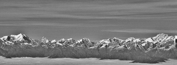 Landscape photography titled 'Bhutan Mountains', 11x30 inches, by artist Ashwin Rajaraman on