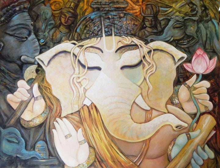 Figurative mixed media painting titled 'Bhuwabpati', 36x48 inches, by artist Subrata Ghosh on Canvas