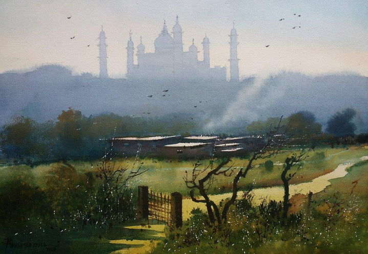 Cityscape watercolor painting titled 'Bibi Ka Mkbara', 16x20 inches, by artist NanaSaheb Yeole on Paper