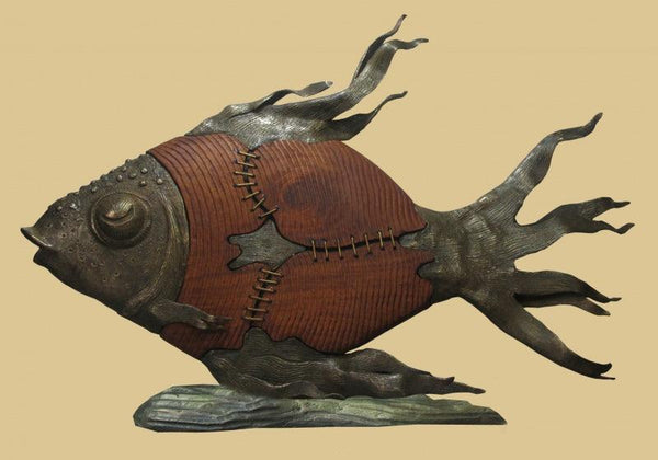 Animals sculpture titled 'Big Fish', 22x33x4 inches, by artist Subrata Paul on Bronze, Wood