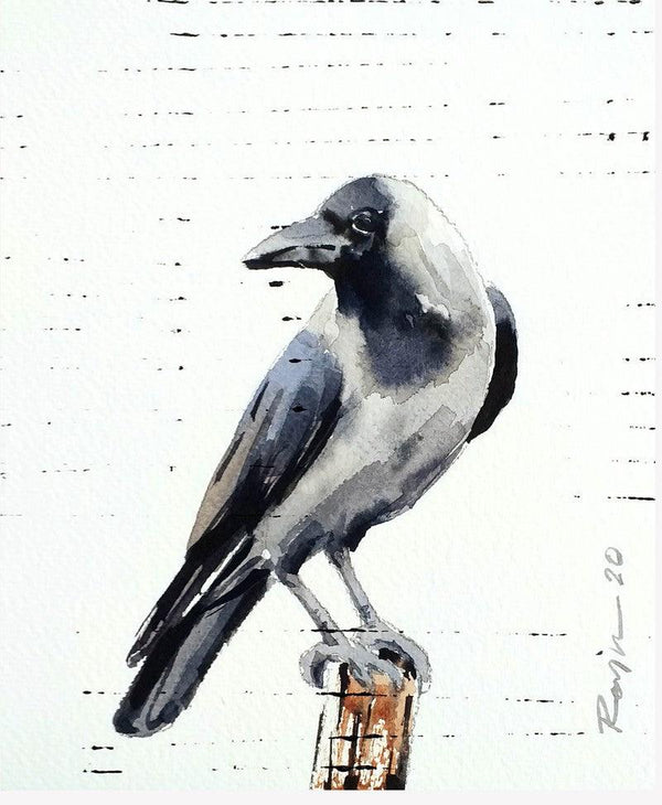 Animals watercolor painting titled 'Bird 10', 7x6 inches, by artist Raju Sarkar on Paper