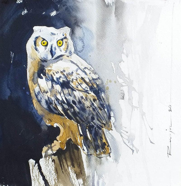 Animals watercolor painting titled 'Bird 6', 9x9 inches, by artist Raju Sarkar on Paper