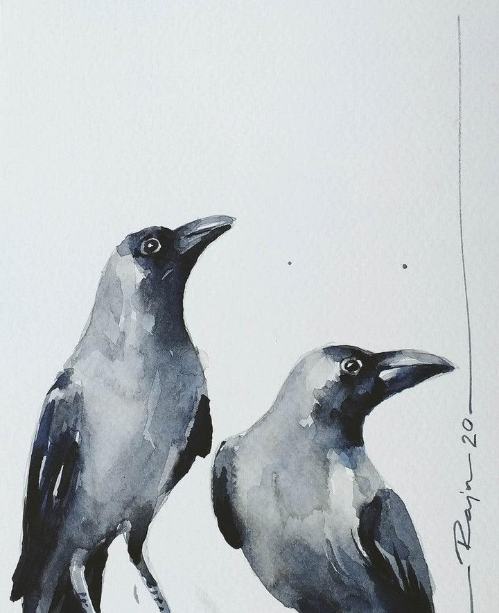 Animals watercolor painting titled 'Bird 8', 7x6 inches, by artist Raju Sarkar on Paper