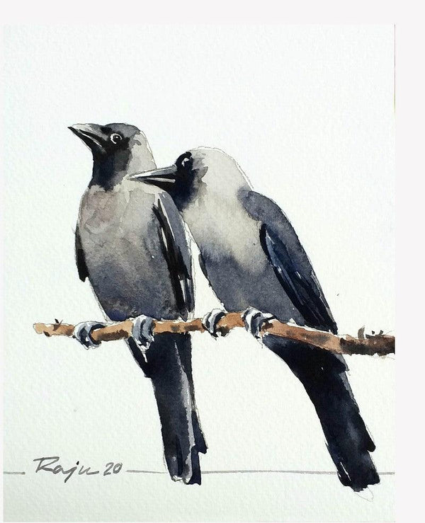 Animals watercolor painting titled 'Bird 9', 7x6 inches, by artist Raju Sarkar on Paper