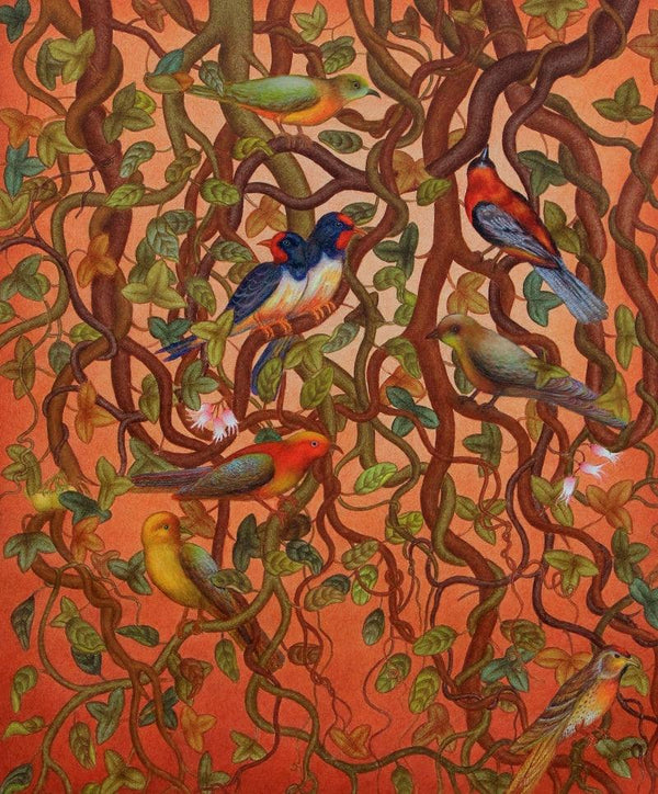 Animals acrylic painting titled 'Bird Series', 36x30 inches, by artist Roy K John on Canvas