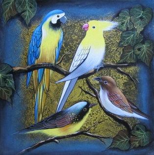 Animals acrylic painting titled 'Birds 1', 14x14 inches, by artist Pradeep Swain on Canvas