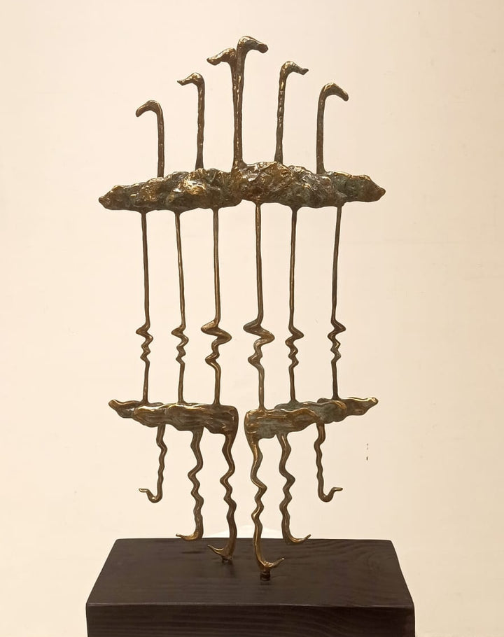 Animals  sculpture titled 'Birds 1', 38x20 inch, by artist Rohan Pawar on Brass