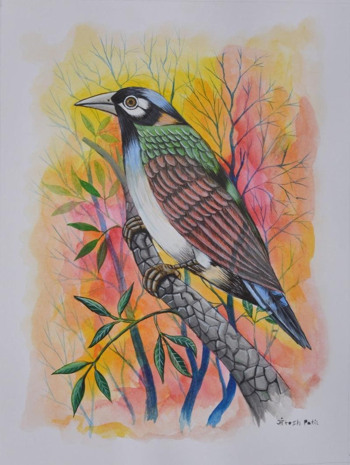 Animals postercolor painting titled 'Birds 157', 12x9 inches, by artist Santosh Patil on Paper