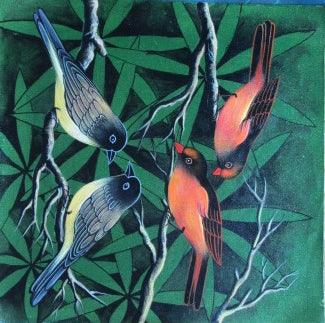 Animals acrylic painting titled 'Birds 2', 14x14 inches, by artist Pradeep Swain on Canvas