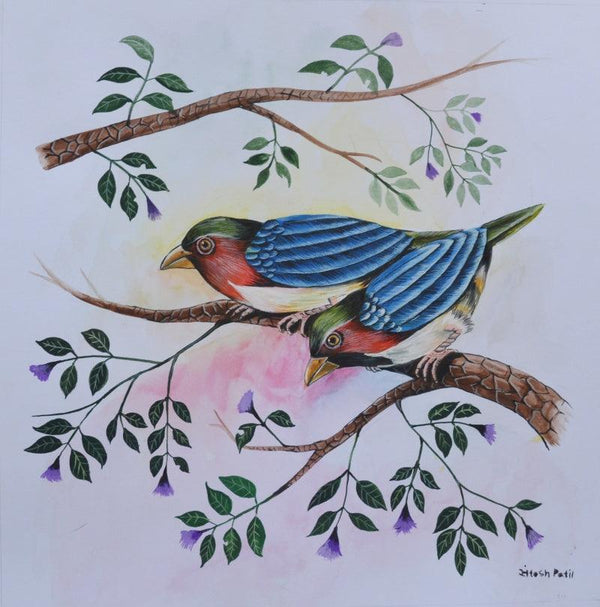 Animals watercolor painting titled 'Birds 223', 12x12 inches, by artist Santosh Patil on paper