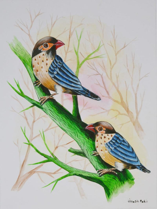 Animals postercolor painting titled 'Birds 224', 12x9 inches, by artist Santosh Patil on paper