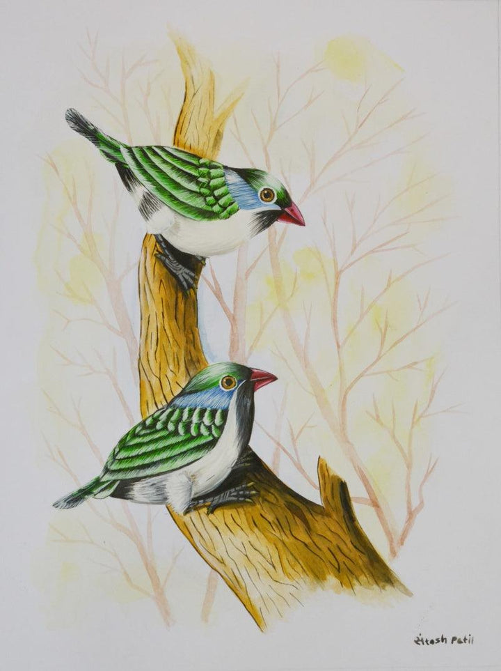 Animals postercolor painting titled 'Birds 226', 12x9 inches, by artist santosh patil on paper