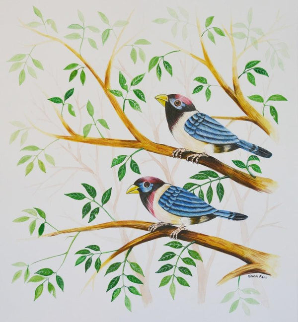 Animals postercolor painting titled 'Birds 227', 14x13 inches, by artist Santosh Patil on paper