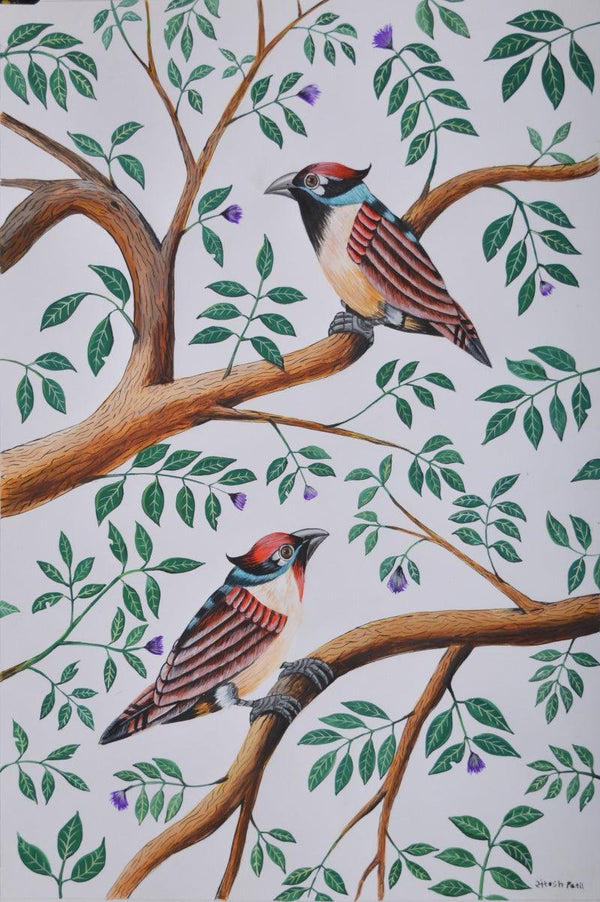 Animals postercolor painting titled 'Birds 250', 20x13 inches, by artist Santosh Patil on Paper