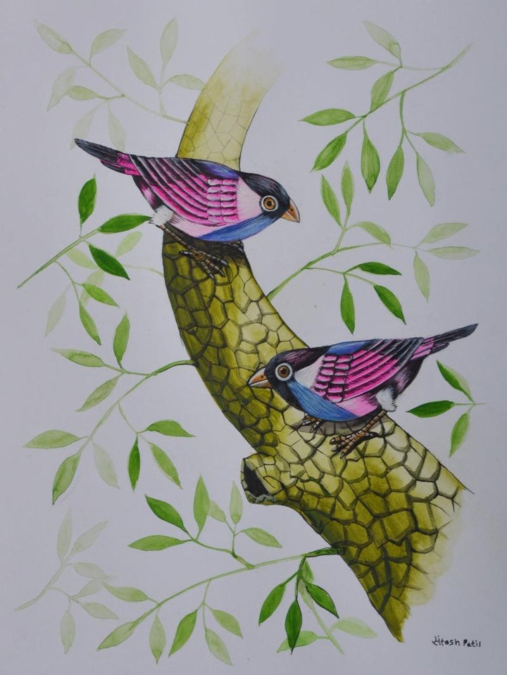 Animals postercolor painting titled 'Birds 258', 12x9 inches, by artist Santosh Patil on Paper