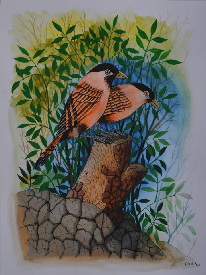 Animals watercolor painting titled 'Birds 273', 16x12 inches, by artist Santosh Patil on Paper