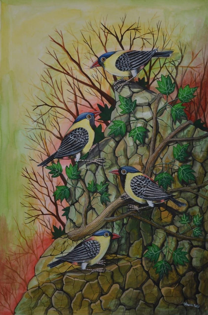 Animals postercolor painting titled 'Birds 401', 20x13 inches, by artist Santosh Patil on Paper