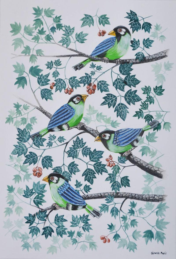 Animals postercolor painting titled 'Birds 403', 17x12 inches, by artist Santosh Patil on Paper