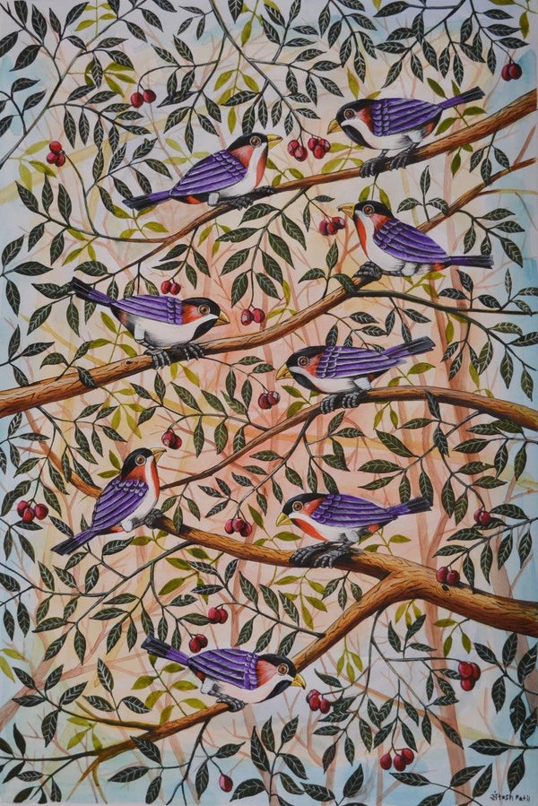 Animals postercolor painting titled 'Birds 801', 20x13 inches, by artist Santosh Patil on Paper