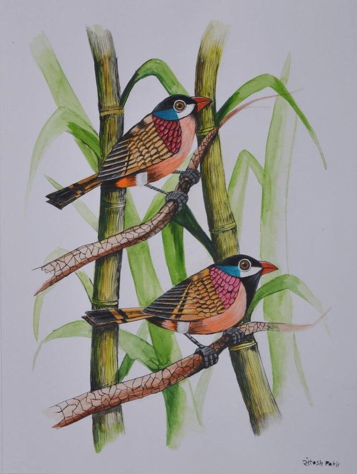 Animals postercolor painting titled 'Birds painting 60', 12x9 inches, by artist Santosh Patil on Paper