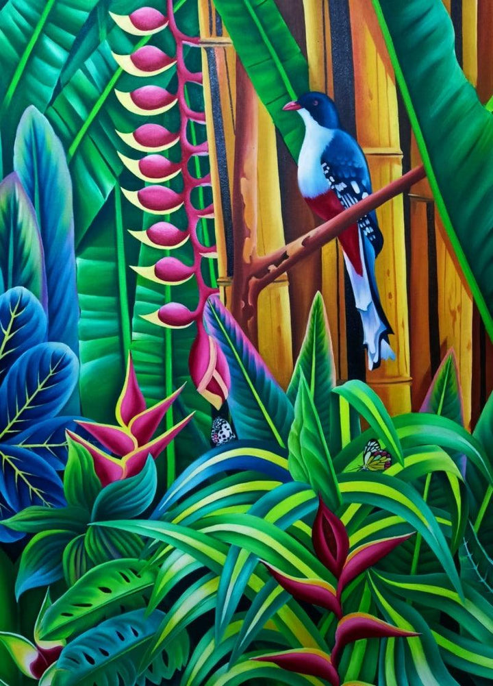 Nature oil painting titled 'Birds Series 2', 48x36 inches, by artist Murali Nagapuzha on Canvas