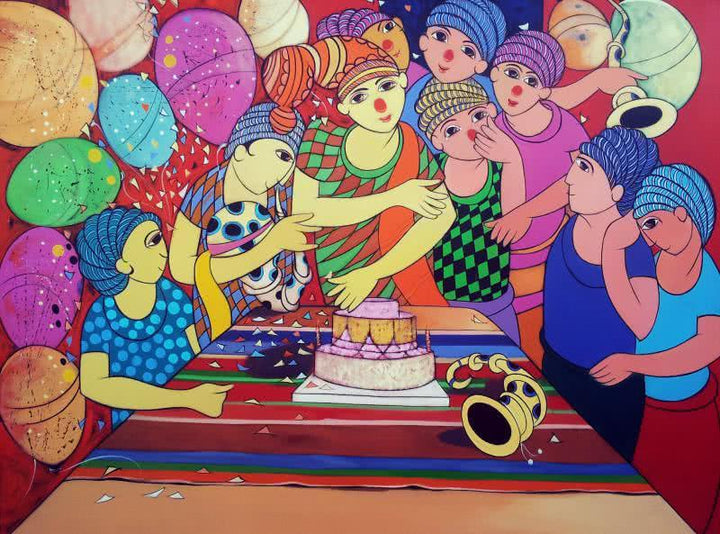 Anime acrylic painting titled 'Birthday Celebration', 48x36 inches, by artist Dnyaneshwar Bembade on Canvas