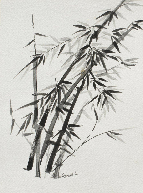 Nature ink artcontent titled 'Black and White Chinese Bamboo 1', 18x12 inches, by artist Sucheta Misra on Paper