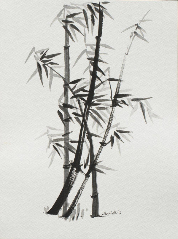 Nature ink artcontent titled 'Black and White Chinese Bamboo 2', 9x12 inches, by artist Sucheta Misra on paper