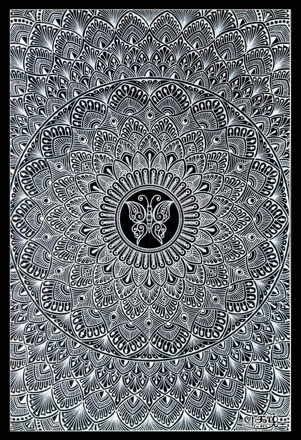 Animals pen ink drawing titled 'Black Mandala', 17x12 inches, by artist V Pugalenthi on Paper