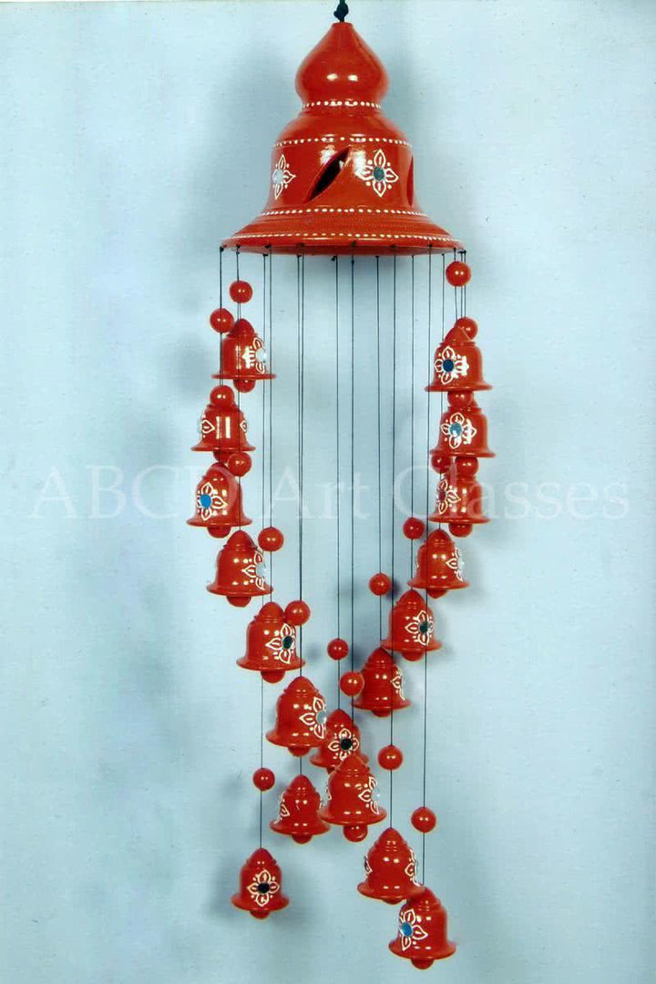 Lifestyle handicraft titled 'Black Spiral Wind Chime', 24x6x3 inches, by artist ABCD- Any Body Can Draw Art Classes on Terracotta