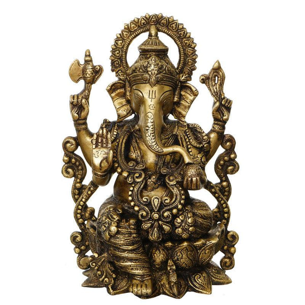 Religious handicraft titled 'Blessing Lord Ganesha', 13x8x6 inches, by artist Brass Handicrafts on Brass