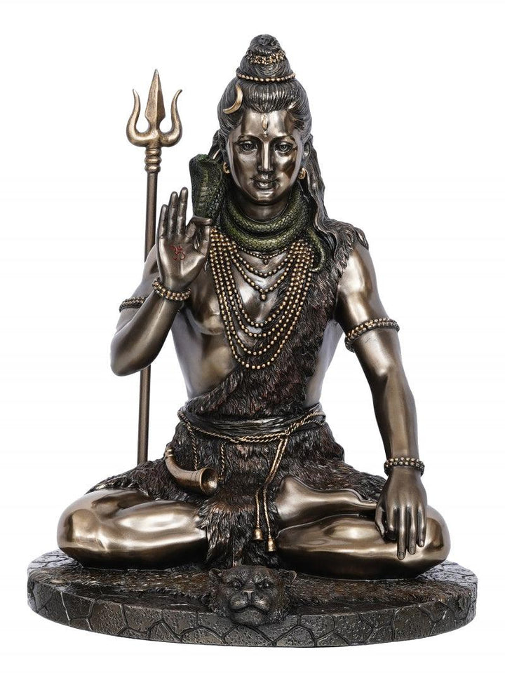 Religious handicraft titled 'Blessing Lord Shiva', 10x7x6 inches, by artist Brass Handicrafts on Polyresin, Bronze