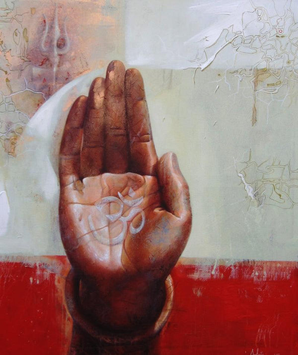 Religious acrylic painting titled 'Blessings 15', 42x36 inches, by artist Ashis Mondal on Canvas